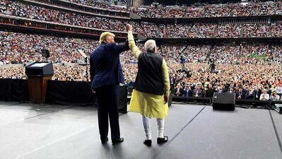 Prime Minister Narendra Modi and President of USA Donald Trump during the Howdy Modi Event at the NRG Stadium in Houston on Sep 23, 2019. (ANI Photo)