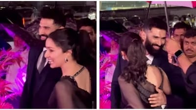 Shraddha Kapoor hugs Aditya Roy Kapur at an event. Shraddha Kapoor hugs Aditya Roy Kapur at an event.