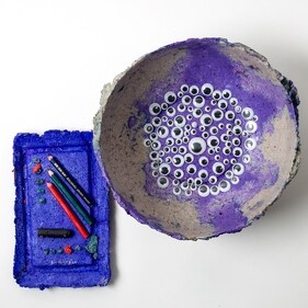 The artist explores mediums like oil, acrylic, mixed media and paper pulp.