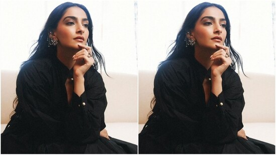 With the help of hairstylist Stéphane Lancien, Sonam styled her luscious black tresses into messy waves, leaving them loose with a middle part to beautifully cascade down her shoulders.(Instagram/@rheakapoor)