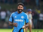 India all-rounder Hardik Pandya at a training session. India all-rounder Hardik Pandya at a training session.