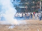 Thane, India - September 24, 2024: Badlapur minor girls abuse case accused Akshay Shinde died in police encounter in Thane ,shivsainik of ShivSena's Shinde group celebrated by bursting firecrackers at Thane ,in Thane,in Mumbai, India, on, Tuesday, September 24, 2024. ( Praful Gangurde /HT Photo ) Thane, India - September 24, 2024: Badlapur minor girls abuse case accused Akshay Shinde died in police encounter in Thane ,shivsainik of ShivSena's Shinde group celebrated by bursting firecrackers at Thane ,in Thane,in Mumbai, India, on, Tuesday, September 24, 2024. ( Praful Gangurde /HT Photo )
