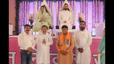 Bharatiya Janata Party (BJP) candidate from Panchkula assembly constituency Gian Chand Gupta during an event. (HT Photo)
