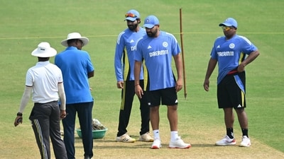 India's captaim Rohit Sharma (2R) inspects the pitch during a practice session at the Green Park Cricket Stadium in Kanpur (AFP) India's captaim Rohit Sharma (2R) inspects the pitch during a practice session at the Green Park Cricket Stadium in Kanpur (AFP)