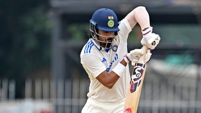 India's KL Rahul jumps as he plays a shot during the first day of the first Test cricket match between India and Bangladesh (AFP) India's KL Rahul jumps as he plays a shot during the first day of the first Test cricket match between India and Bangladesh (AFP)