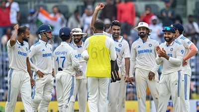 India's Ravichandran Ashwin (C) celebrates with teammates after taking five wickets during the fourth day of the first Test cricket match between India and Bangladesh at the M.A. Chidambaram Stadium in Chennai . (AFP) India's Ravichandran Ashwin (C) celebrates with teammates after taking five wickets during the fourth day of the first Test cricket match between India and Bangladesh at the M.A. Chidambaram Stadium in Chennai . (AFP)