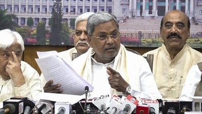 Karnataka chief minister Siddaramaiah addresses a press conference, in Bengaluru, on Tuesday. (PTI) Karnataka chief minister Siddaramaiah addresses a press conference, in Bengaluru, on Tuesday. (PTI)