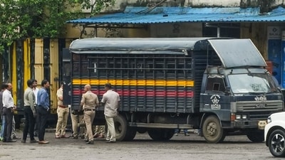 A forensic team examines the police van in which Akshay Shinde, the accused in the Badlapur sexual assault case of two minor girls, was killed in police encounter, in Thane, on September 24, 2024. (PTI) A forensic team examines the police van in which Akshay Shinde, the accused in the Badlapur sexual assault case of two minor girls, was killed in police encounter, in Thane, on September 24, 2024. (PTI)