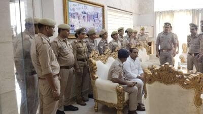 The police contingent deployed at Samajwadi Party Gautam Budh Nagar district chief Sudhir Bhati’s house on Wednesday. (HT Photo) The police contingent deployed at Samajwadi Party Gautam Budh Nagar district chief Sudhir Bhati’s house on Wednesday. (HT Photo)