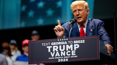 Republican presidential nominee, former U.S. President Donald Trump speaks at a campaign rally at the Johnny Mercer Theatre on September 24, 2024 in Savannah, Georgia. (Photo by Brandon Bell / GETTY IMAGES NORTH AMERICA / Getty Images via AFP) (Getty Images via AFP) Republican presidential nominee, former U.S. President Donald Trump speaks at a campaign rally at the Johnny Mercer Theatre on September 24, 2024 in Savannah, Georgia. (Photo by Brandon Bell / GETTY IMAGES NORTH AMERICA / Getty Images via AFP) (Getty Images via AFP)