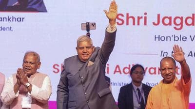 Vice President Jagdeep Dhankhar and chief minister Yogi Adityanath at the inauguration of the UP International Trade Show in Greater Noida on Wednesday. (PTI PHOTO) Vice President Jagdeep Dhankhar and chief minister Yogi Adityanath at the inauguration of the UP International Trade Show in Greater Noida on Wednesday. (PTI PHOTO)