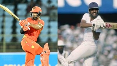 Shikhar Dhawan (L) emulates his version of Kapil Dev's 'Natraj shot' (Team Shikhar Dhawan) Shikhar Dhawan (L) emulates his version of Kapil Dev's 'Natraj shot' (Team Shikhar Dhawan)