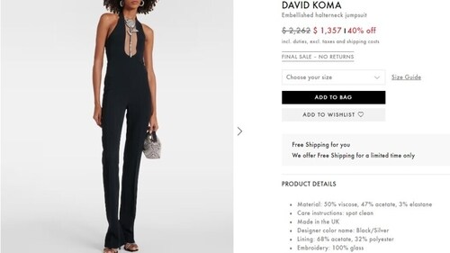 The David Koma jumpsuit is available on a discount. The David Koma jumpsuit is available on a discount.