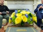 Ukraine's President Volodymyr Zelenskyy, left, speaks during his meeting with President Joe Biden, right, in the Oval Office of the White House in Washington, Thursday, Sept. 26, 2024. (AP Photo/Susan Walsh)