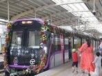 The Pune metro stretch from District Court to Swargate spans 3.64 kilometres and includes three stations — Budhwar Peth, Mandai, and Swargate. In February, a test run was conducted on the route that passes beneath the Mutha riverbed between District Court and Budhwar Peth. (HT FILE)