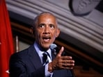 Former US President Barack Obama speaks after receiving the 2024 Sylvanus Thayer Award from the US Military Academy at West Point, New York, on September 19, 2024. Former US President Barack Obama speaks after receiving the 2024 Sylvanus Thayer Award from the US Military Academy at West Point, New York, on September 19, 2024.