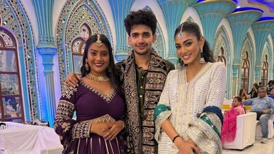 Sana Makbul had fun at the wedding with Shivani and Vishal Pandey. Sana Makbul had fun at the wedding with Shivani and Vishal Pandey.
