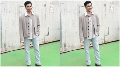 For Jigra promotions, Vedang Raina sported a striped shirt paired with a grey jacket and light blue fitted pants. Completing the look with black shoes and his charming smile, he wins hearts. (HT Photo/VarinderChawla) For Jigra promotions, Vedang Raina sported a striped shirt paired with a grey jacket and light blue fitted pants. Completing the look with black shoes and his charming smile, he wins hearts. (HT Photo/VarinderChawla)