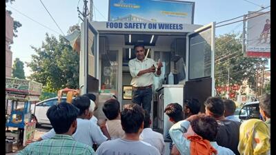 A vehicle called “food safety on wheels” moved in the twin religious cities of Mathura and Vrindavan to make the sweet sellers aware of the standards to be maintained . (HT) A vehicle called “food safety on wheels” moved in the twin religious cities of Mathura and Vrindavan to make the sweet sellers aware of the standards to be maintained . (HT)