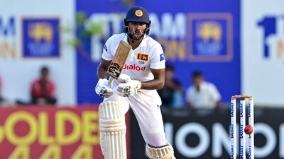 Sri Lanka's Kamindu Mendis watches the ball after playing a shot during the first day of the second Test cricket match against New Zealand (AFP)