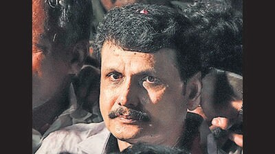 DMK leader V Senthil Balaji after his release from Puzhal Central Prison on Thursday. (PTI) DMK leader V Senthil Balaji after his release from Puzhal Central Prison on Thursday. (PTI)