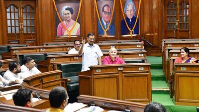 Former chief minister of Delhi and AAP national convenor Arvind Kejriwal addresses the Delhi Assembly in New Delhi on Thursday. (HT Photo) Former chief minister of Delhi and AAP national convenor Arvind Kejriwal addresses the Delhi Assembly in New Delhi on Thursday. (HT Photo)