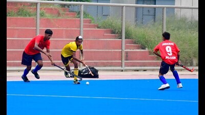 Hockey players in action during in the Khedan Watan Punjab Diyan event in Ludhiana on Thursday. (HT Photo) Hockey players in action during in the Khedan Watan Punjab Diyan event in Ludhiana on Thursday. (HT Photo)
