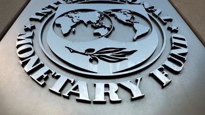 The International Monetary Fund (IMF) logo is seen outside the headquarters building in Washington. (Reuters)