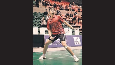 Lakshay Sharma at a match during the Polish International Badminton Tournament held at Lublin, Poland. (HT File)