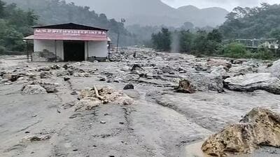 One person was killed after the cloudburst at Amboya Khad in Paonta Sahib sub division of Sirmaur district on Thursday. (HT Photo) One person was killed after the cloudburst at Amboya Khad in Paonta Sahib sub division of Sirmaur district on Thursday. (HT Photo)