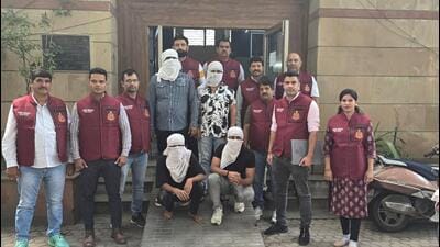 The four accused in police custody. (HT Photo) The four accused in police custody. (HT Photo)