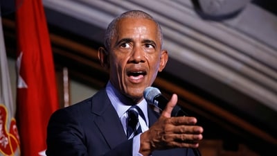 Former US President Barack Obama speaks after receiving the 2024 Sylvanus Thayer Award from the US Military Academy at West Point, New York, on September 19, 2024. (AFP) Former US President Barack Obama speaks after receiving the 2024 Sylvanus Thayer Award from the US Military Academy at West Point, New York, on September 19, 2024. (AFP)