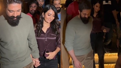 Yash and Radhika Pandit were spotted in Mumbai by the paparazzi. Yash and Radhika Pandit were spotted in Mumbai by the paparazzi.