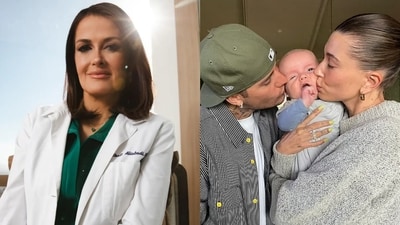 (left to right) Dr. Thaïs Aliabadi; Hailey and Justin Beiber posing with Jason Kennedy's son (left to right) Dr. Thaïs Aliabadi; Hailey and Justin Beiber posing with Jason Kennedy's son
