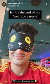 In another Instagram story, Ranveer Allahbadia posted a selfie while wearing a cartoon cat eye mask (Instagram/BeerBiceps)