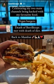 Ranveer Allahbadia took a humourous approach to the attack, he posted a photo of his meal at a restaurant in Singapore. (Instagram/BeerBiceps)