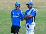 Indian cricket team head coach Gautam Gambhir with captain Rohit Sharma during a training session Indian cricket team head coach Gautam Gambhir with captain Rohit Sharma during a training session
