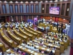 Councillors during the MCD's standing committee member election, being held in the presence of Additional Commissioner Jitendra Yadav,  (PTI Photo/Kamal Singh)