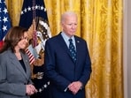 US Vice President Kamala Harris, left, and President Joe Biden during an address on gun violence in the East Room of the White House in Washington, DC, US, on Thursday, Sept. 26, 2024. US Vice President Kamala Harris, left, and President Joe Biden during an address on gun violence in the East Room of the White House in Washington, DC, US, on Thursday, Sept. 26, 2024.