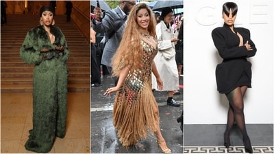 Cardi B dazzles in three bold outfits at Paris Fashion Week. (Instagram) Cardi B dazzles in three bold outfits at Paris Fashion Week. (Instagram)
