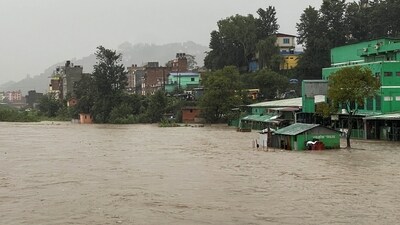 A general view of the overflowing Bagmati River following heavy rains, in Kathmandu, Nepal. (Reuters/ File)