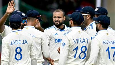 Akash Deep celebrates the dismissal of Bangladesh's Zakir Hasan on first day of the second Test , in Kanpur on Friday. (AFP) Akash Deep celebrates the dismissal of Bangladesh's Zakir Hasan on first day of the second Test , in Kanpur on Friday. (AFP)