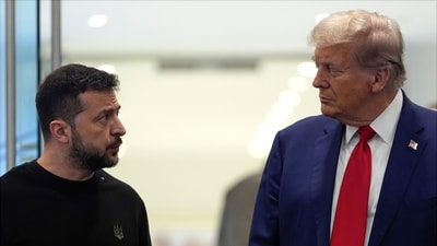 Republican presidential nominee former President Donald Trump meets with Ukraine's President Volodymyr Zelenskyy at Trump Tower, Friday, Sept. 27, 2024, in New York. (AP Photo/Julia Demaree Nikhinson) (AP) Republican presidential nominee former President Donald Trump meets with Ukraine's President Volodymyr Zelenskyy at Trump Tower, Friday, Sept. 27, 2024, in New York. (AP Photo/Julia Demaree Nikhinson) (AP)