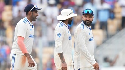 India's Ravichandran Ashwin, left, Ravindra Jadeja, centre, and captain Rohit Sharma walks after India won the first test match against Bangladesh in Chennai, India, Sunday, Sept. 22 (AP) India's Ravichandran Ashwin, left, Ravindra Jadeja, centre, and captain Rohit Sharma walks after India won the first test match against Bangladesh in Chennai, India, Sunday, Sept. 22 (AP)