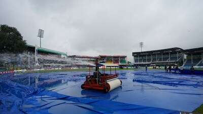 A rain-stricken first day had to be ended just nine overs into the second session with Bangladesh batting on 107/3 in 35 overs. Mominul Haque was at the crease on 40 off 81 balls while Mushfiqur Rahim was at the other end on six off 13. (AP) A rain-stricken first day had to be ended just nine overs into the second session with Bangladesh batting on 107/3 in 35 overs. Mominul Haque was at the crease on 40 off 81 balls while Mushfiqur Rahim was at the other end on six off 13. (AP)