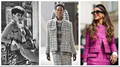 Iterations of the Chanel tweed jacket from the 1950s to the present day. About 100 years after it was created, it is still fashionable, and instantly recognisable. (Getty Images) Iterations of the Chanel tweed jacket from the 1950s to the present day. About 100 years after it was created, it is still fashionable, and instantly recognisable. (Getty Images)