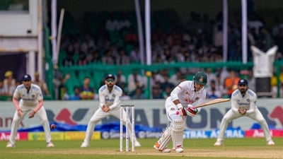 However, captain Najmul Hossain Shanto and former captain Mominul Haque steadied the innings for Bangladesh and saw themselves through to Lunch. (PTI) However, captain Najmul Hossain Shanto and former captain Mominul Haque steadied the innings for Bangladesh and saw themselves through to Lunch. (PTI)