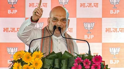Home Minister Amit Shah addresses a public meeting ahead of Haryana Assembly elections, in Rewari (PTI Photo) (PTI) Home Minister Amit Shah addresses a public meeting ahead of Haryana Assembly elections, in Rewari (PTI Photo) (PTI)