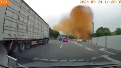 A pipeline burst in China created a 'poop fountain' that drenched cars and pedestrians alike. (X/@anthraxxx781) A pipeline burst in China created a 'poop fountain' that drenched cars and pedestrians alike. (X/@anthraxxx781)