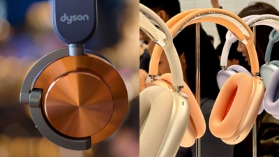 The customisable Dyson OnTrac headphones, and (right) new colours on the updated Apple AirPods Max. (Vishal Mathur/HT PHOTO) The customisable Dyson OnTrac headphones, and (right) new colours on the updated Apple AirPods Max. (Vishal Mathur/HT PHOTO)